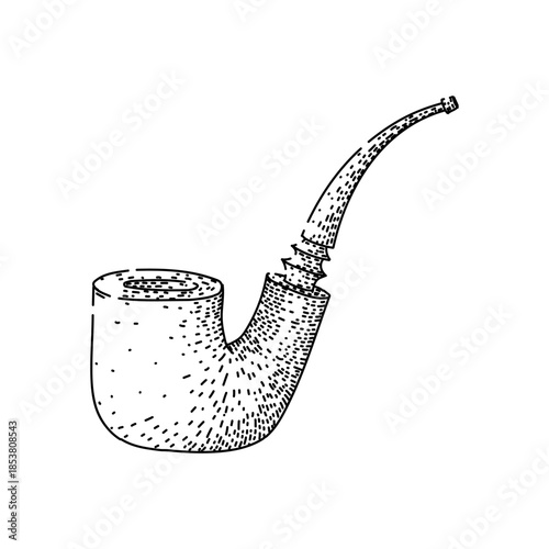 Tobacco pipe drawing in a retro style representing masculinity, contemplation, and traditional smoking culture through a black and white line art illustration