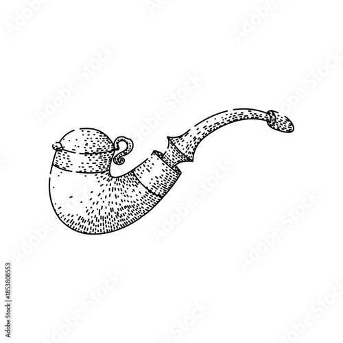 Hand drawn vintage tobacco pipe sketch with hatched line art, classic gentleman accessory symbolizing old fashioned leisure, nostalgia, and timeless smoking culture