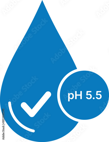 Blue water drop with white checkmark and pH 5.5 text tick