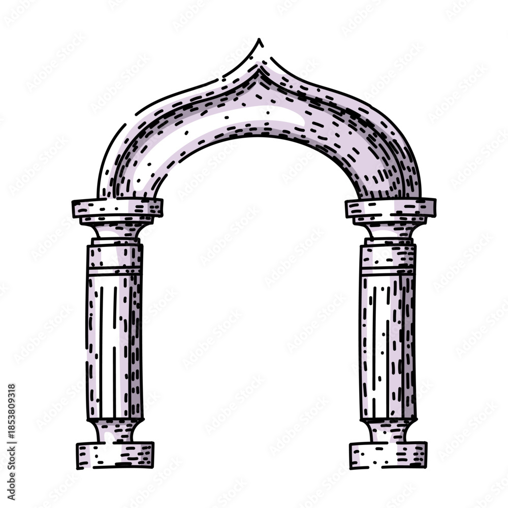 Naklejka premium Ancient arch structure illustrating historical architecture, featuring two classical columns with fluted details and supporting a decorative archway, representing history, entrance, and design