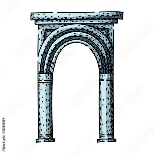 Ancient architectural arch structure, featuring sturdy columns and a curved top, representing historical grandeur, stability, and classical design elements in a simple illustrative style