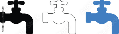 Three Faucets in Different Colors Isolated on Transparent Background