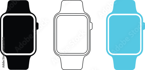Three stylish smartwatches in black white and blue designs