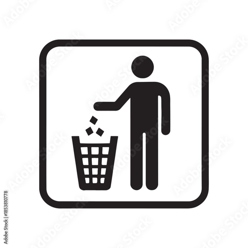 Trash Disposal Icon of Person Throwing Waste in Bin