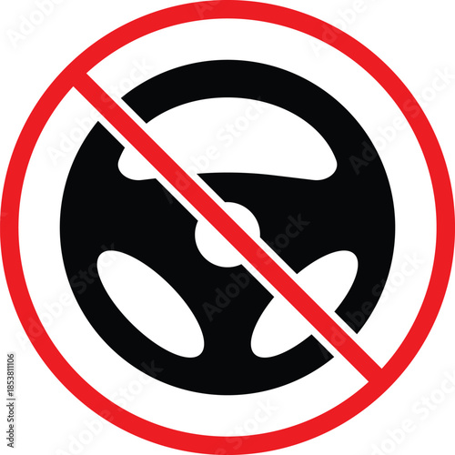 no Car Steering wheels icon. Driverless vehicle prohibition symbols. No driving graphic. Autonomous transport signs. Manual driving restriction graphic design
