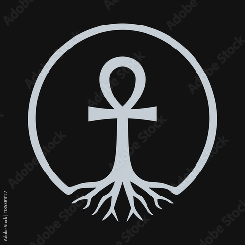 Silver Ankh Circle Roots Border Frame