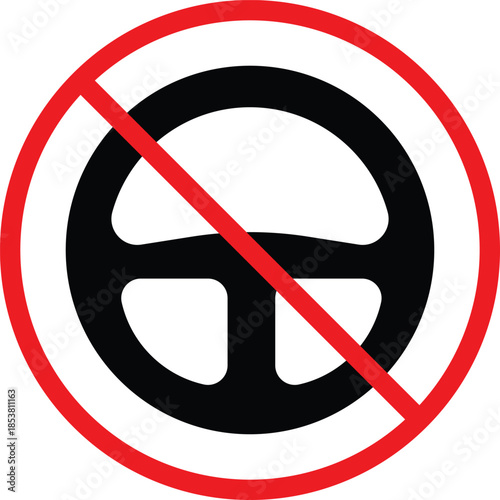 no Car Steering wheels icon. Driverless vehicle prohibition symbols. No driving graphic. Autonomous transport signs. Manual driving restriction graphic design
