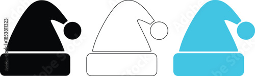 Collection of Santa hats in black white and blue illustrations