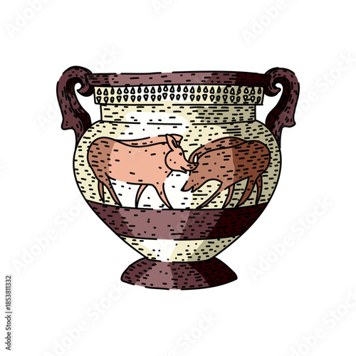 Ancient greek urn featuring two wild boars facing each other on its surface, representing classical art, history, and mythology with traditional pottery design