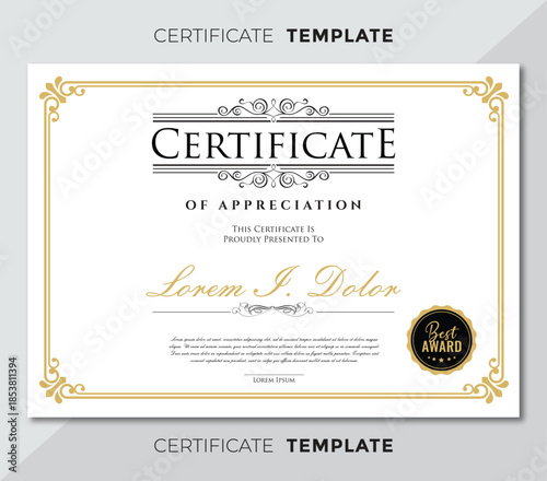 Elegant Certificate of Appreciation Template with Gold Ornaments new 