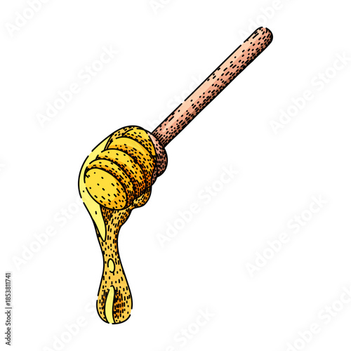 Honey dipper illustrating golden honey dripping, representing natural sweetness, organic food, and healthy delicious sustenance for various culinary uses and wellbeing