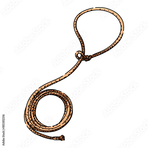Lasso rope forming a loop with a slip knot, illustrating cowboy culture and tools for catching animals, depicted in a hand drawn sketch style on a white background