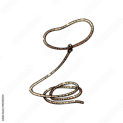 Lasso rope forming a noose or loop with the trailing end coiled below, illustrating a traditional tool used for catching animals or as a symbol of the western lifestyle and ranching