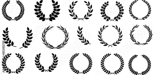 Black Laurel Wreath Silhouettes and Classic Foliage Branch Elements