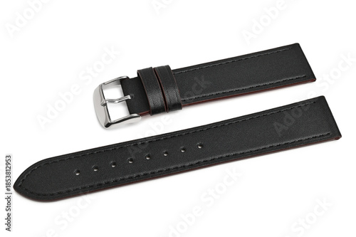 Leather black watch strap with