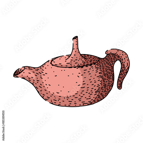 Traditional chinese teapot illustration featuring a classic design with a unique handle and spout, representing asian tea culture and the calming ritual of serving beverages