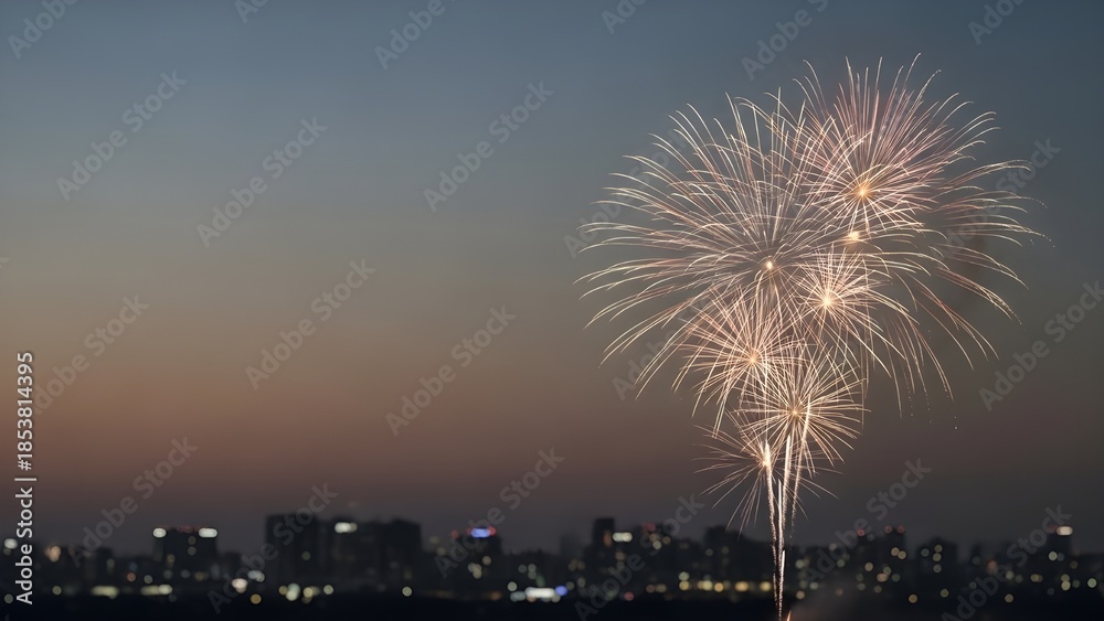 Fototapeta premium Subtle muted-tone fireworks for editorial use