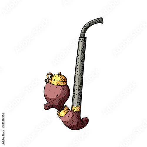 Tobacco pipe drawing featuring an ornate lidded bowl and long stem, illustrating classic smoking culture, gentlemanly hobbies, and traditional accessories for contemplative moments