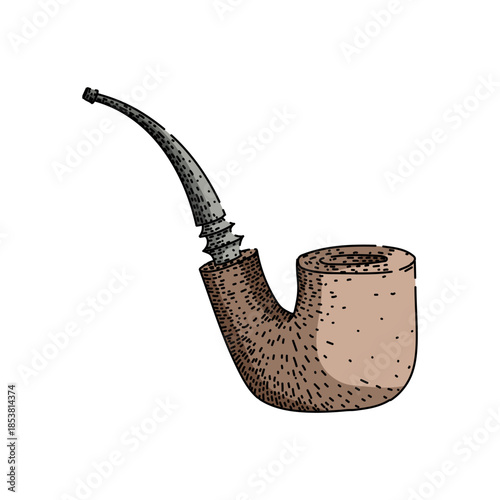 Classic wooden tobacco pipe illustration in vintage engraving style, symbolizing smoking culture, leisure and contemplation, isolated on white for editorial or lifestyle use
