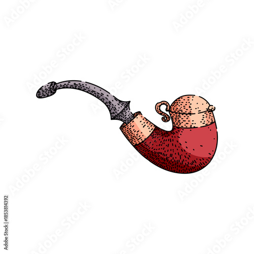 Smoking pipe crafted with a hinged lid on the bowl and a decorative stem, illustrating a vintage style suitable for retro designs or old fashioned concepts