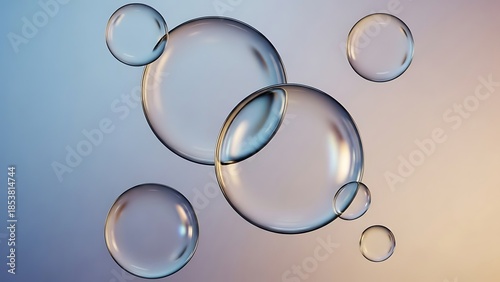 Floating transparent bubbles on gradient background