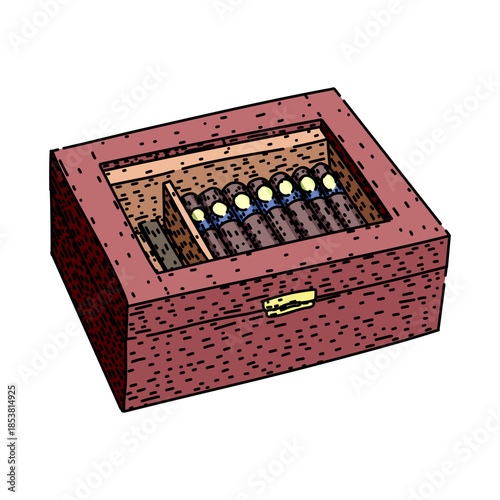 Wooden humidor box showcasing premium cigars on a white background, evoking luxury lifestyle, vintage charm, indulgence and refined smoking culture for gentlemen and lounges