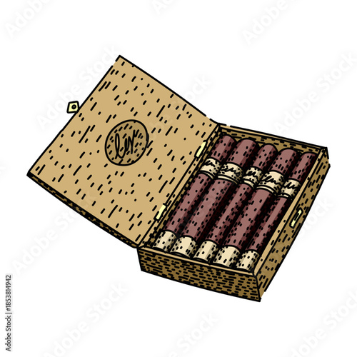 Wooden cigar box with five premium cigars, evoking luxury, vintage sophistication and leisurely indulgence, elegant accessory for refined smoking culture and celebration