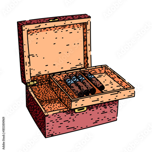 Wooden humidor box openly displaying three neatly arranged, premium tobacco cigars, symbolizing indulgence, craftsmanship, and a classic leisure experience