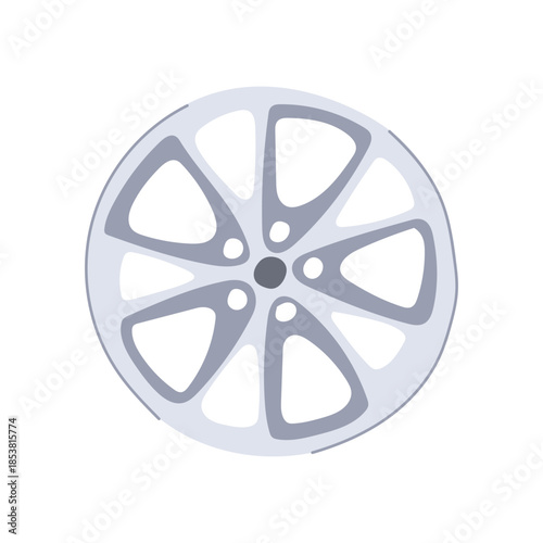 Stylized alloy wheel illustration displaying an automotive car part for transport, speed, and mechanic concepts with a modern design against a white background