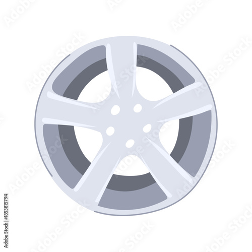 Modern silver alloy car wheel rim isolated on white background, detailed metallic spokes and sleek design ideal for automotive, repair, engineering and transport concepts