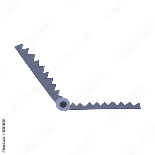 Animal trap with jagged steel jaws snapping open, symbolizing danger, risk, capture and entrapment, spring mechanism, bait ready, warning of wildlife or pest control hazards