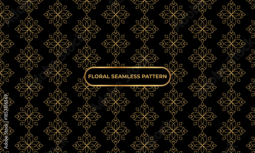 Elegant Black and Gold Ornamental Floral Seamless Pattern