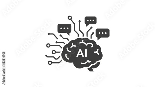 Conceptual icon illustrating an artificial intelligence brain with intricate circuits, symbolizing advanced machine learning, data processing, and cognitive technology