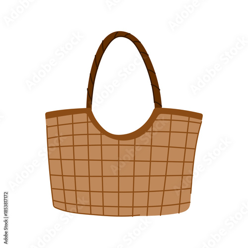 Brown woven beach tote evoking summer vacation and leisure travel, roomy handmade straw design for shopping, resort days, or relaxed outdoor outings with essentials inside