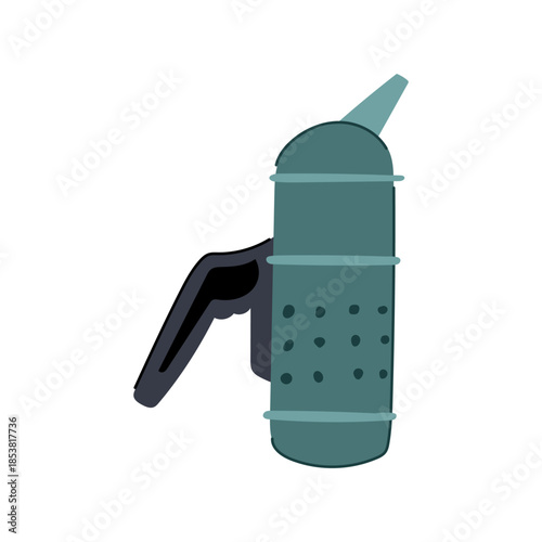 Beekeeping bee smoker essential equipment for soothing bees during hive inspection, featuring a simple flat art style and representing modern apiary practices