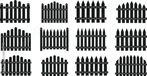 Collection of black picket fence graphics in various configurations