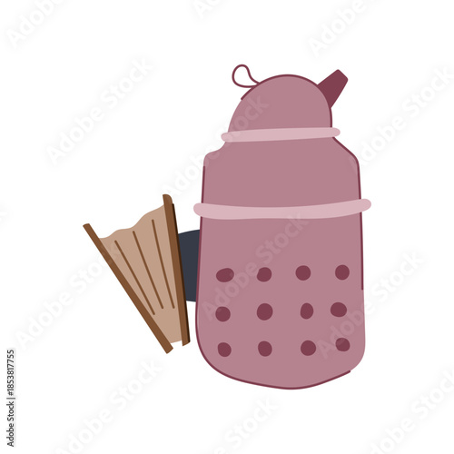 Beekeeping smoker illustration showing essential apiary tool used by apiarists to produce calming smoke for hive management, honey harvesting and colony maintenance