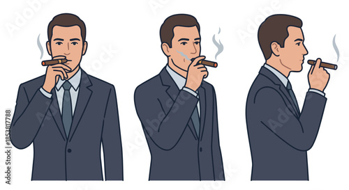 man in business suit smoking cigar isolated