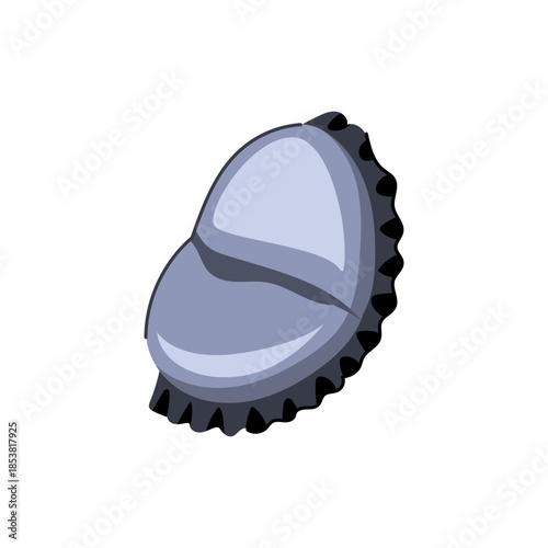 Crumpled grey metal bottle cap depicting a discarded closure for a beverage container, offering concepts of finish, recycling, or party aftermath with a white background