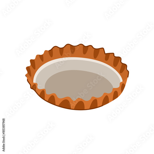 Single brown corrugated metal bottle cap presenting an empty interior, a common closure for beverage containers like beer and soda bottles, used for sealing drinks
