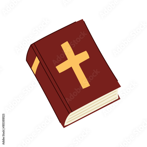 Holy bible book featuring a golden cross on its dark red cover, symbolizing christianity, spirituality, religion, and the sacred text, conveying concepts of belief and guidance