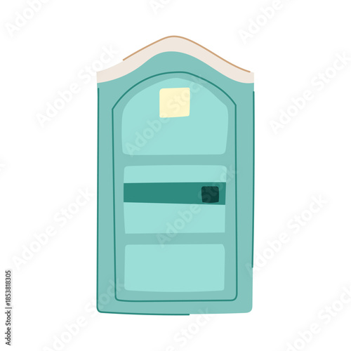 Portable toilet unit providing convenient temporary sanitation, often used at construction sites, outdoor events, and public gatherings for hygiene needs