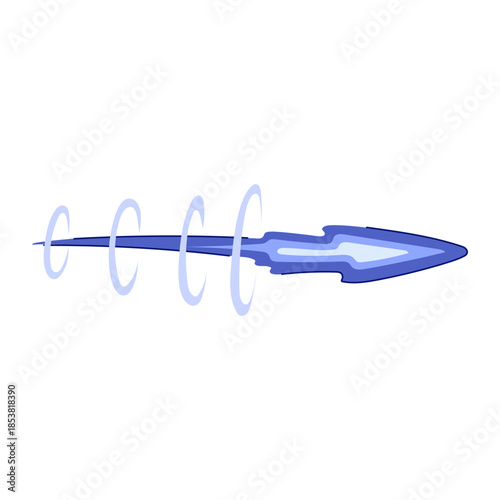 Blue stylized energy projectile moving horizontally with speed lines, representing a modern laser weapon shot or fast moving attack graphic in a video game