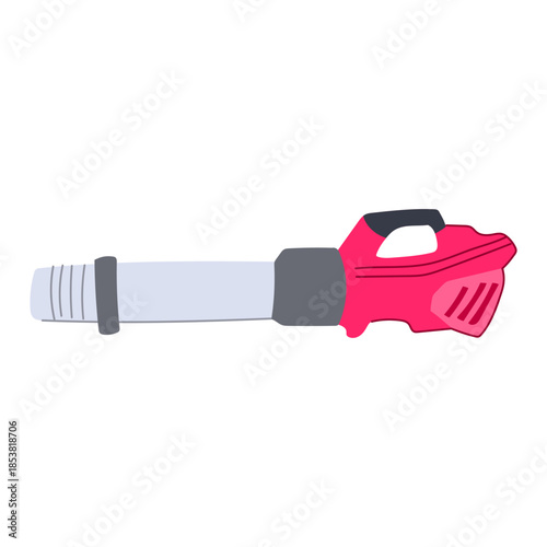 Red and gray cordless leaf blower illustration showing garden equipment for clearing leaves and debris from lawns, driveways, and patios outdoor maintenance and yard cleanup tool