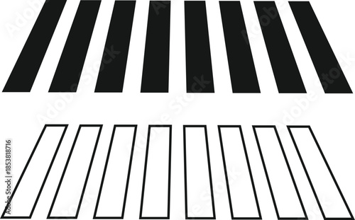 Zebra crossing icon. Road crossing and walking signs. Street crossing graphic.  Pedestrian crosswalk symbols. City infrastructure and traffic signs
