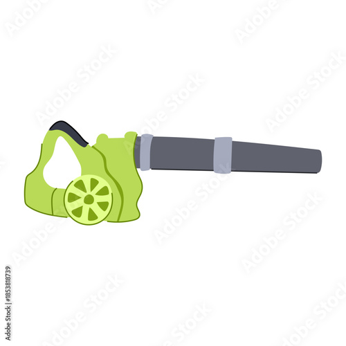 Green leaf blower illustrating gardening, landscaping, and yard work equipment, representing household chores, outdoor maintenance, and professional cleaning services