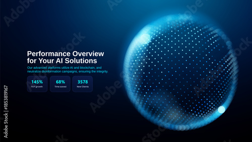 Ai dot ball with particle globe world and brain 3d vector. Digital data abstract with technology futuristic background and circle sphere light. Tech bio ai with forum hand particle and medical.