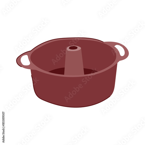 Empty brown tube pan on white background, ready for baking homemade cakes, kitchen bakeware for bakers, dessert preparation, and home cooking projects