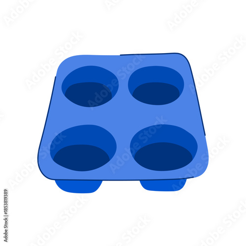 Blue silicone baking mold with four round cavities, perfect for making homemade cupcakes, muffins or individual desserts, nonstick, flexible kitchenware on white background