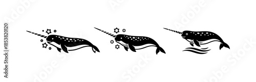 Black and White Narwhal Arctic Ocean Creature Icon
